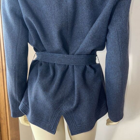 Vintage 1930’s 1940’s Blue Wool Double Breasted Belted Jacket Large Collar Size - Picture 10 of 15